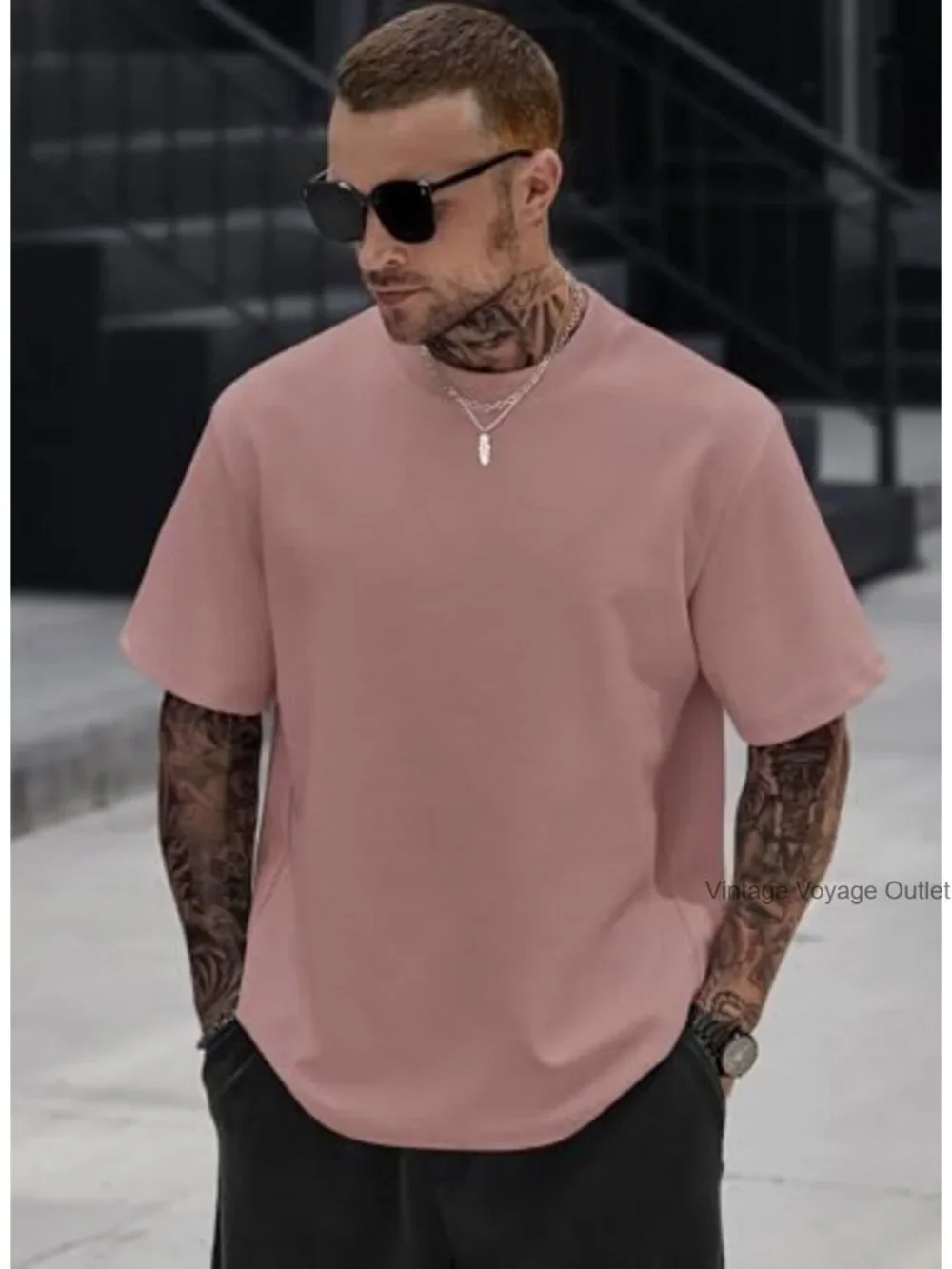 Men's Oversized Heavyweight Cotton Blend Tee Stretch Drop Shoulder Tee Shirt
